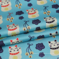Счастливая кошачья рисунок Blue Pink Prine Printed Polyester ткань для шарфов и головных уборов